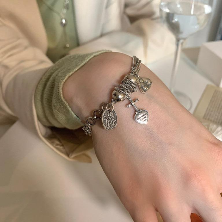 Retro Hip Hop Cross Love High-Grade Bracelet Girl Ins Niche Design Chain Fashion Light Luxury Bracelet