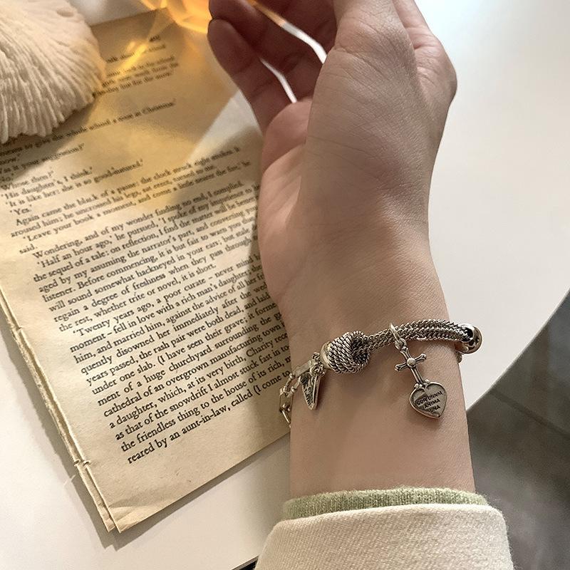 Retro Hip Hop Cross Love High-Grade Bracelet Girl Ins Niche Design Chain Fashion Light Luxury Bracelet