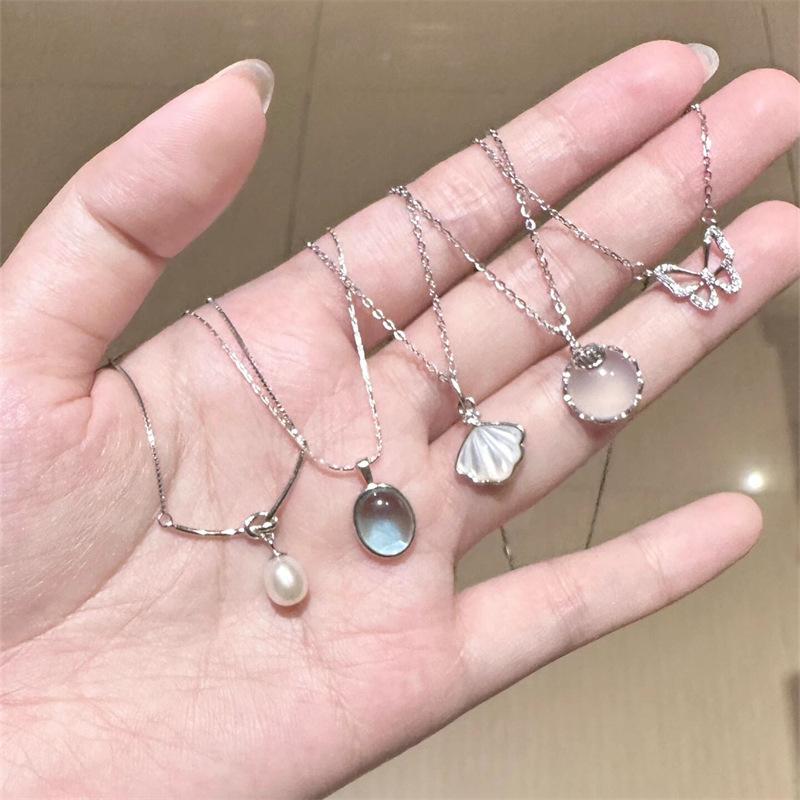 Daily All-Matching S925 Sterling Silver Navy Blue Butterfly Necklace Women's Non-Fading Niche High-Grade Light Luxury Clavicle Chain New