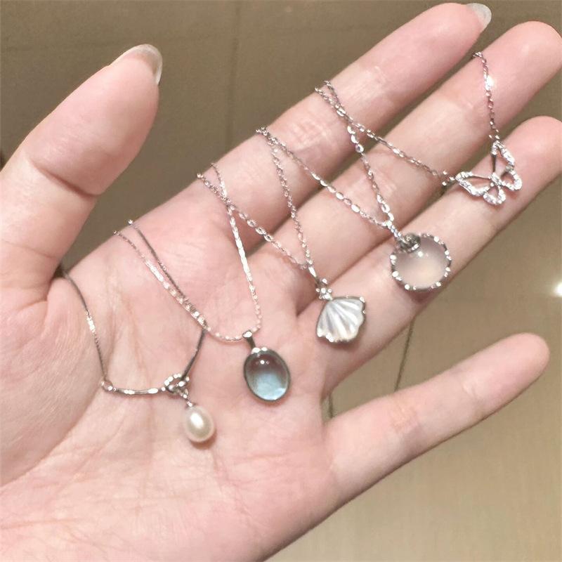 Daily All-Matching S925 Sterling Silver Navy Blue Butterfly Necklace Women's Non-Fading Niche High-Grade Light Luxury Clavicle Chain New