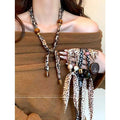 Leopard Print Beaded Scarf Necklace for Women 2025 New Popular Niche Design Fashion Wear Accessories Elegant and Exquisite