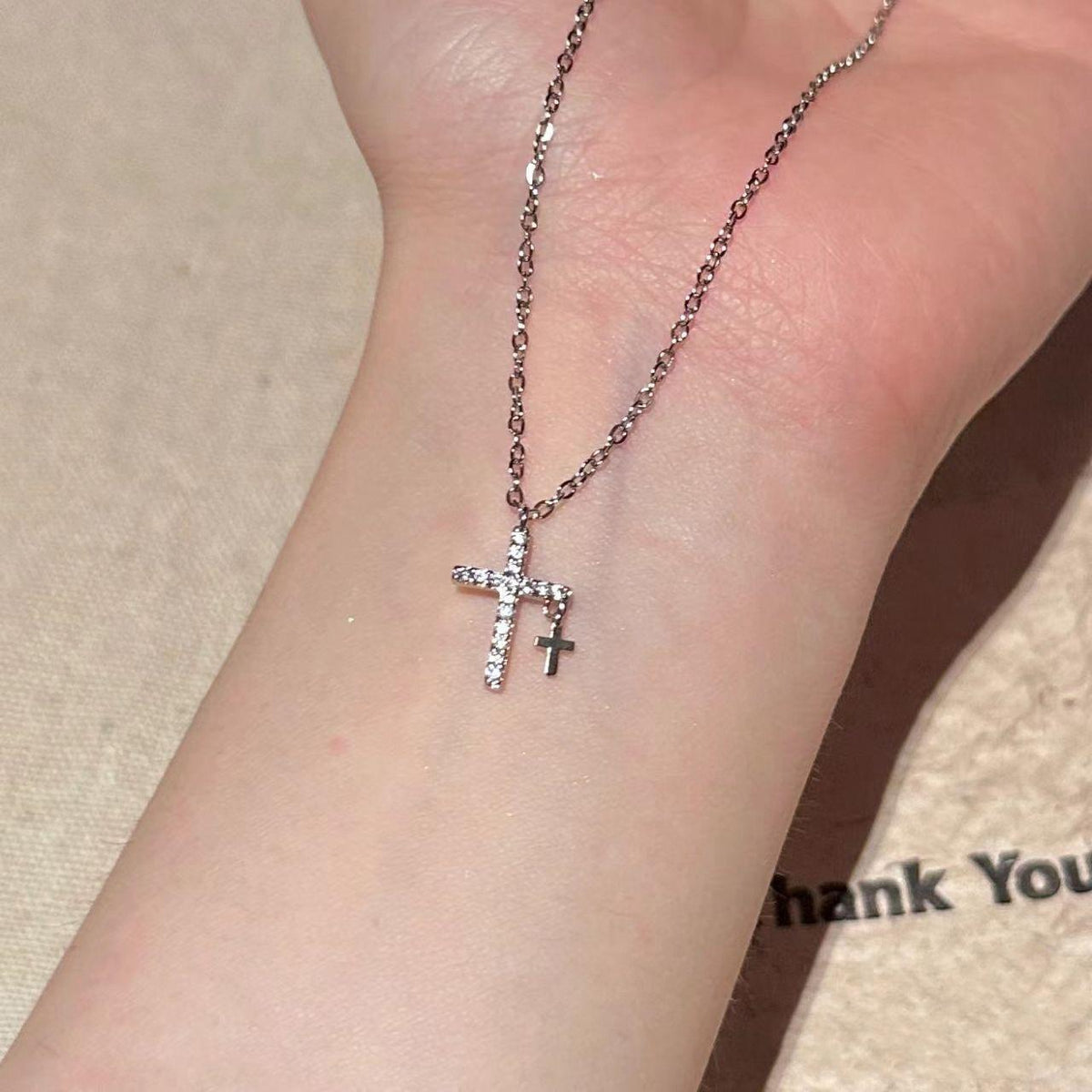 Zircon Cross Necklace for Women All-Match Simple High-Grade Niche Design Necklace Non-Fading Titanium Steel Clavicle Chain for Women