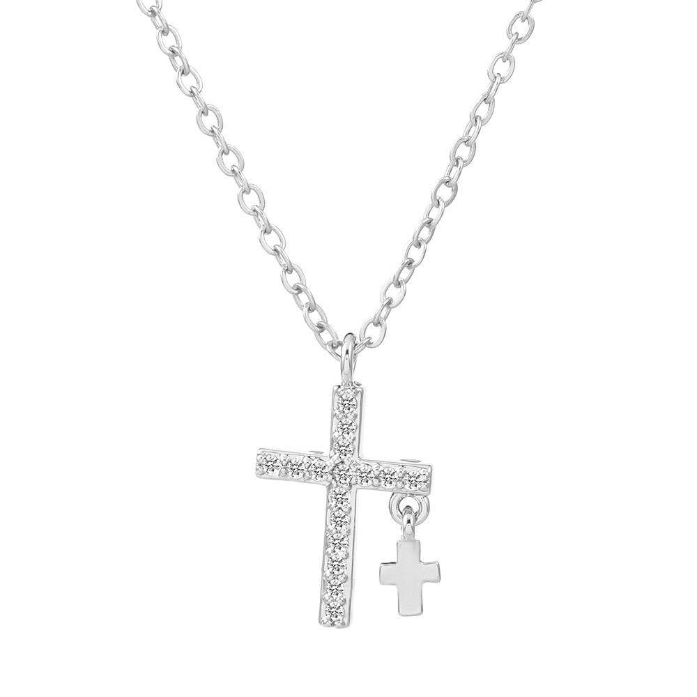 Zircon Cross Necklace for Women All-Match Simple High-Grade Niche Design Necklace Non-Fading Titanium Steel Clavicle Chain for Women