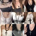 Trendy Cool Retro Dark Cross Beads Necklace Niche Long Asian Culture Hot Girl Beads High-Grade Sweater Chain