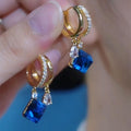 Korean-Style Super Flash Geometric Square Crystal Diamond-Embedded Ear Buckle Elegant Fashionable Light Luxury High-Grade Elegant Exquisite Ear Jewelry