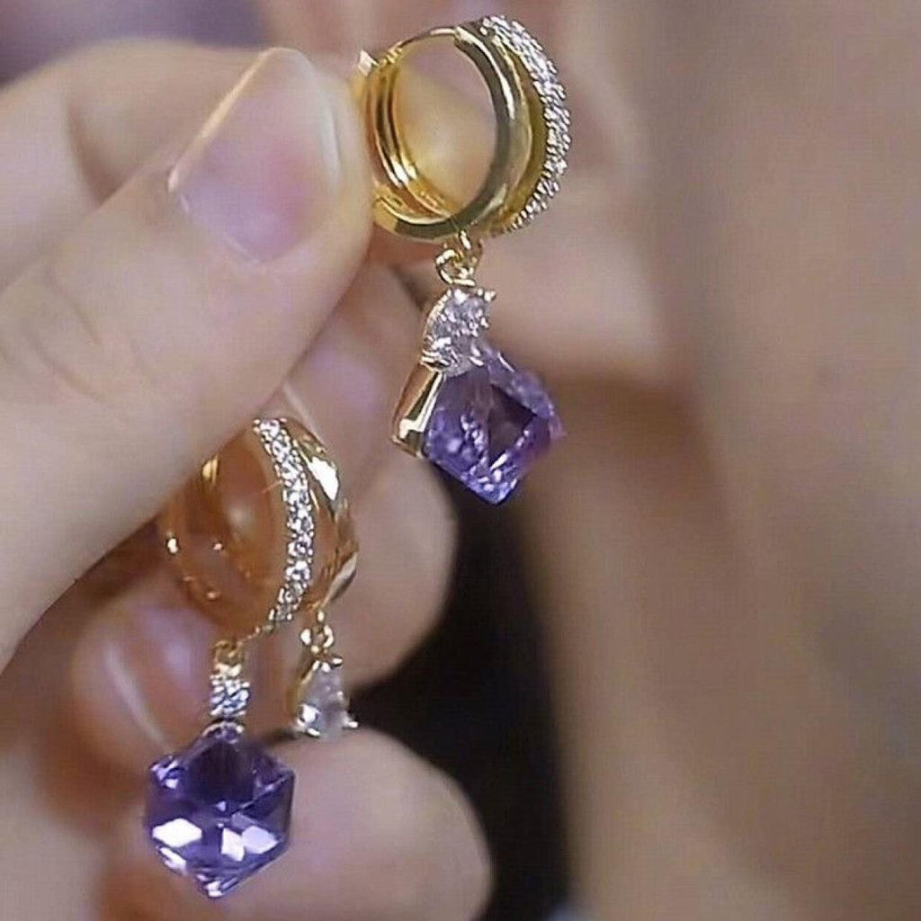 Korean-Style Super Flash Geometric Square Crystal Diamond-Embedded Ear Buckle Elegant Fashionable Light Luxury High-Grade Elegant Exquisite Ear Jewelry