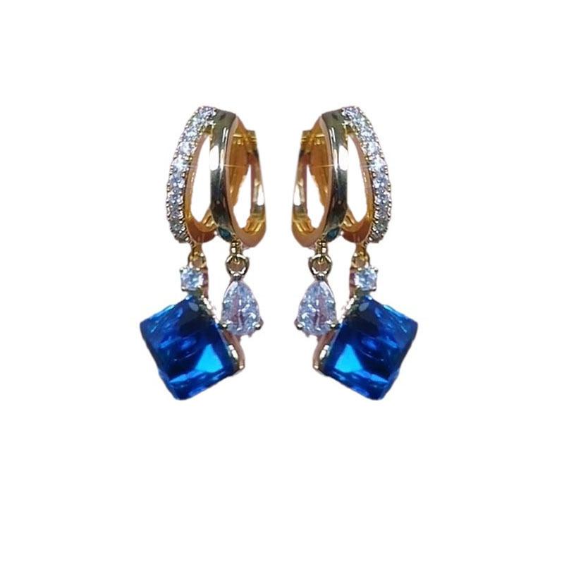 Korean-Style Super Flash Geometric Square Crystal Diamond-Embedded Ear Buckle Elegant Fashionable Light Luxury High-Grade Elegant Exquisite Ear Jewelry