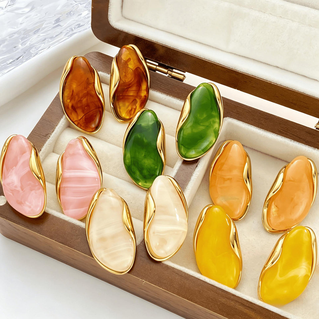 European and American Style New Irregular Color Resin Stud Earrings Niche Design High-Grade Light Luxury Temperament All-Match Earrings for Women