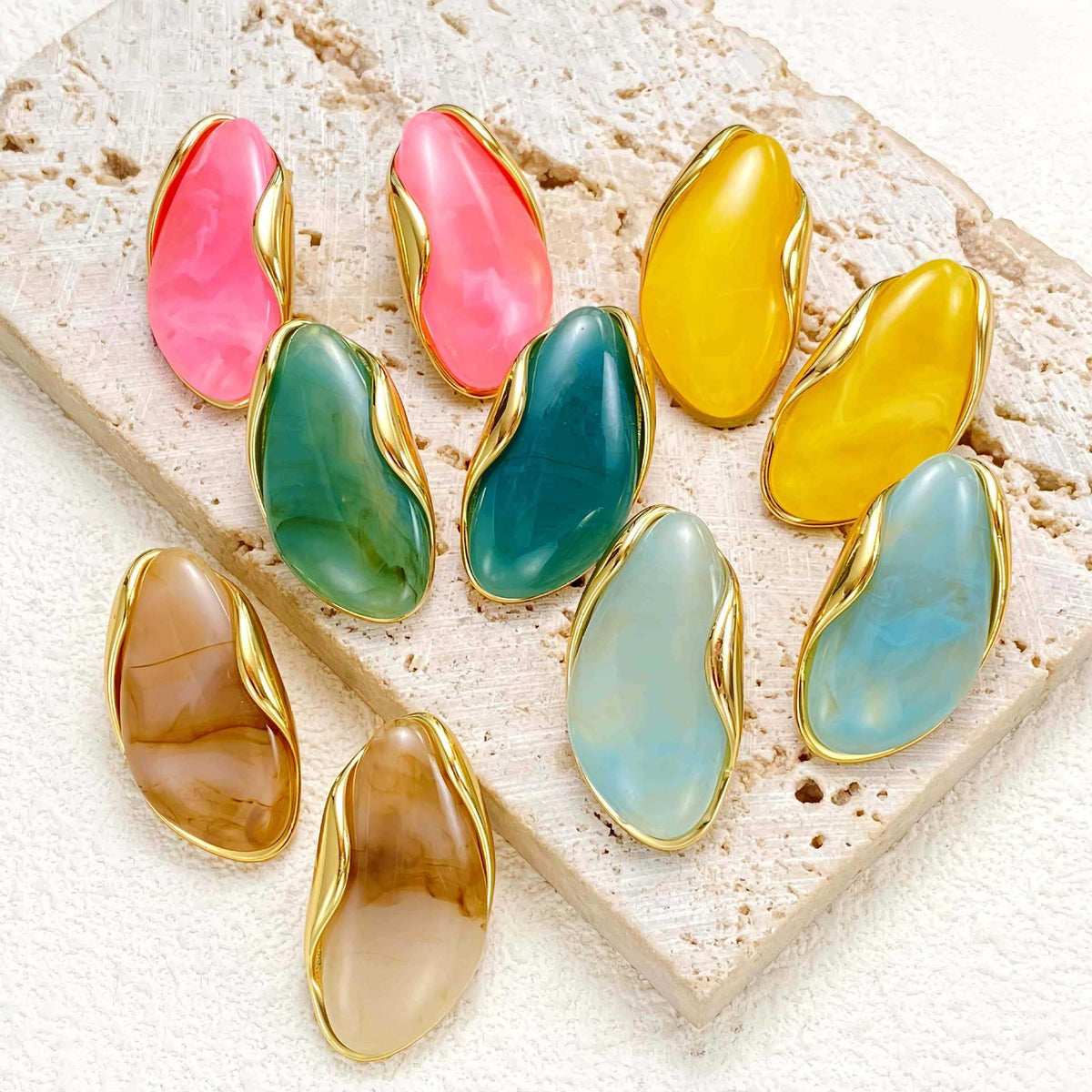 European and American Style New Irregular Color Resin Stud Earrings Niche Design High-Grade Light Luxury Temperament All-Match Earrings for Women