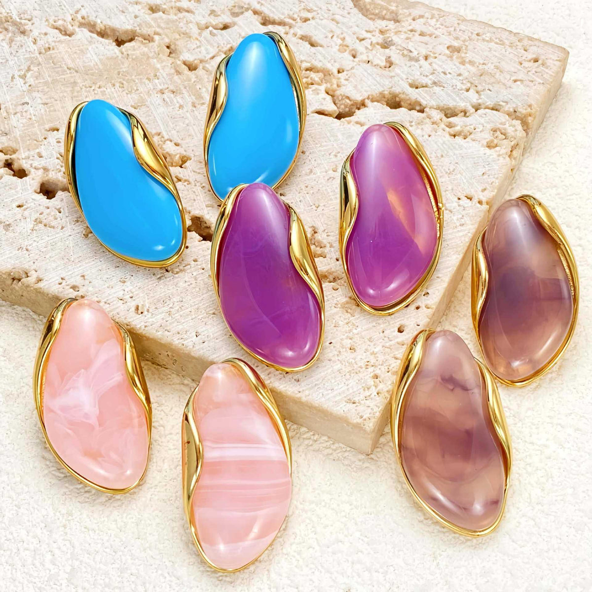European and American Style New Irregular Color Resin Stud Earrings Niche Design High-Grade Light Luxury Temperament All-Match Earrings for Women