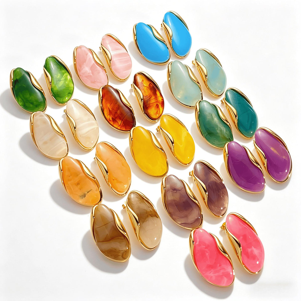 European and American Style New Irregular Color Resin Stud Earrings Niche Design High-Grade Light Luxury Temperament All-Match Earrings for Women