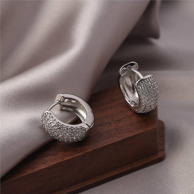 Micro Inlaid Zircon Large Earrings Women's Light Luxury High-Grade Earrings Design Sense Niche Ear Buckle Exaggerated Square round Face Ear Ring