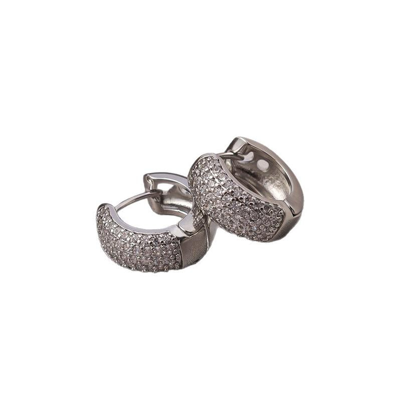 Micro Inlaid Zircon Large Earrings Women's Light Luxury High-Grade Earrings Design Sense Niche Ear Buckle Exaggerated Square round Face Ear Ring