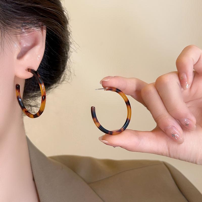 Acetate Ring Big Earrings Ring Female 2024 New Popular Advanced Earrings Earrings Hong Kong Style Circle Exaggerated Earrings