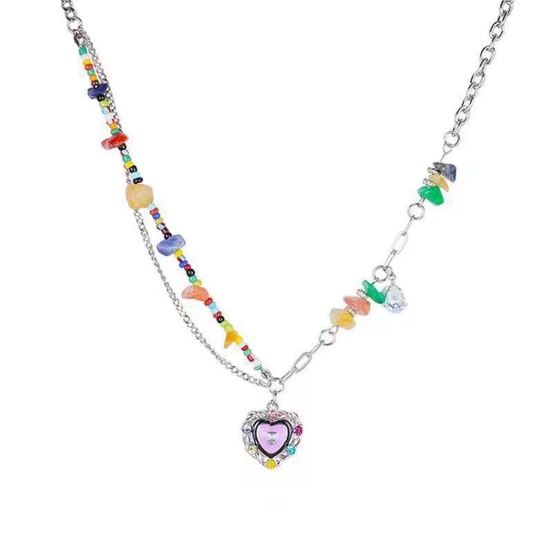 Candy-Colored Dopamine Necklace for Women All-Match Niche Design Beaded Clavicle Chain Sweet Cool Hot Girl Necklace Net Red Jewelry