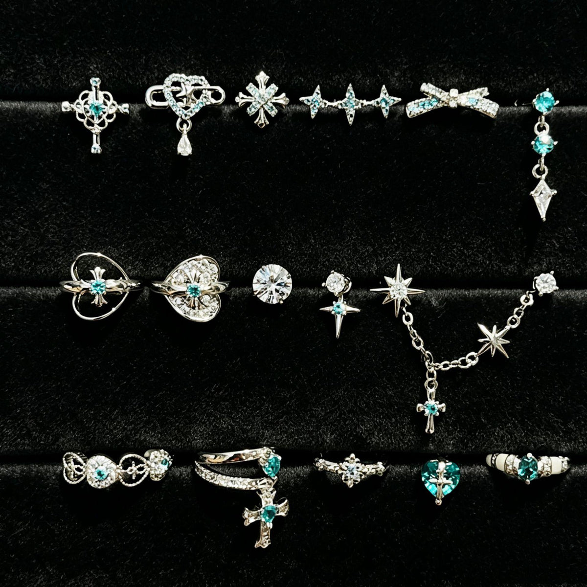 New Style PA Green Chain Horseshoe Ring Ear Bone Nail Cross Medical Titanium Steel Star Exquisite Earrings Female Fresh Female