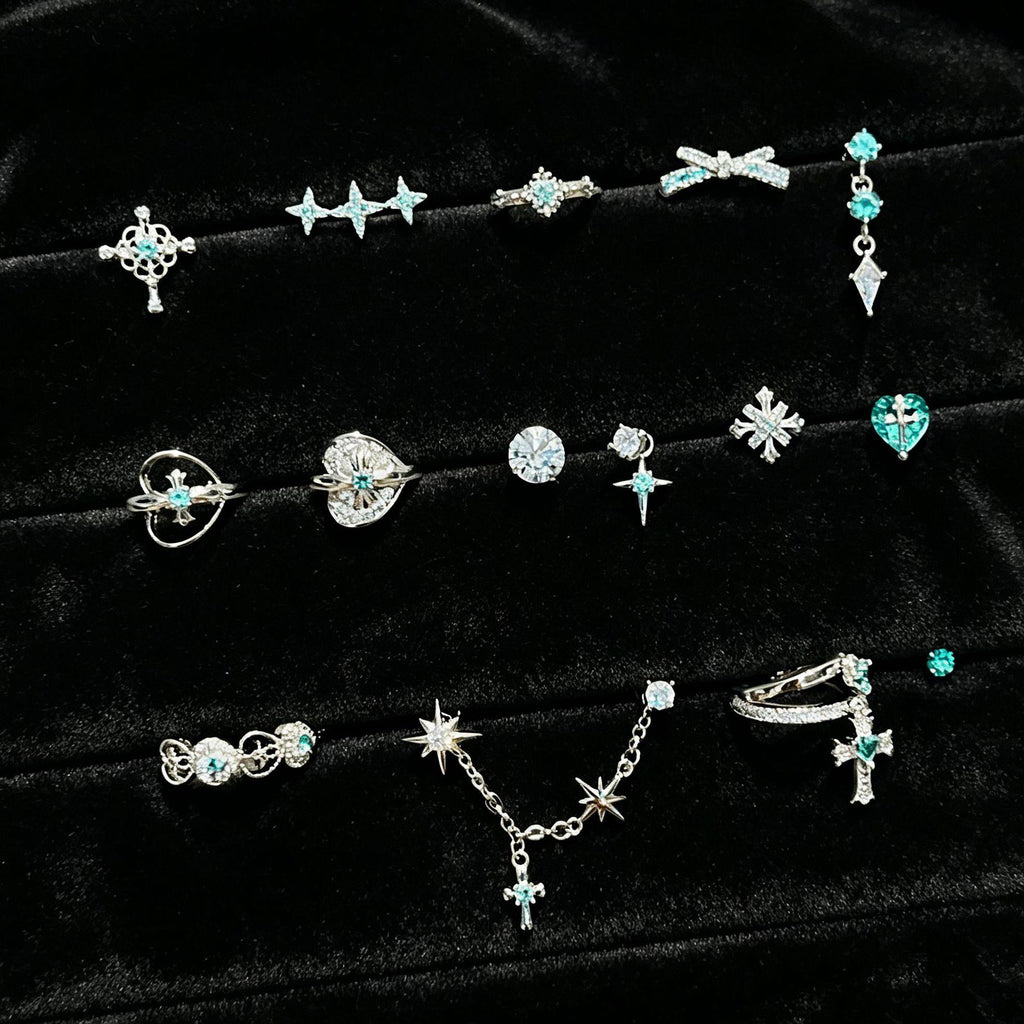 New Style PA Green Chain Horseshoe Ring Ear Bone Nail Cross Medical Titanium Steel Star Exquisite Earrings Female Fresh Female
