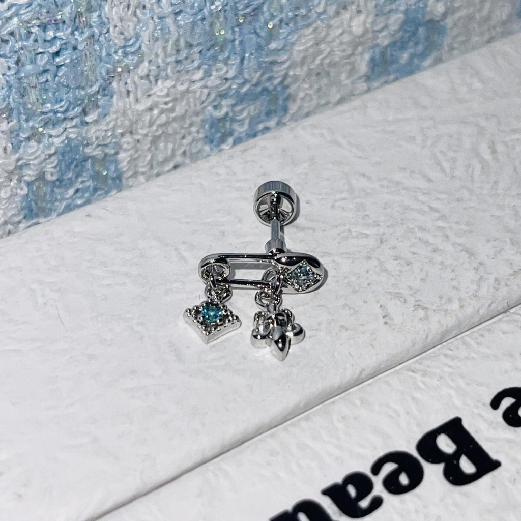 New Style PA Green Chain Horseshoe Ring Ear Bone Nail Cross Medical Titanium Steel Star Exquisite Earrings Female Fresh Female