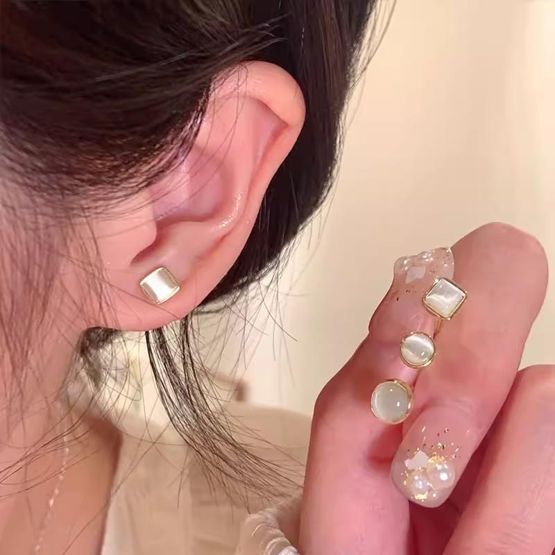 Silver Needle Ear Piercing Opal Stud Earrings Six-Piece Set Sleep Pick-Free Ear Bone Stud Design Sense Niche Earrings Accessories for Women