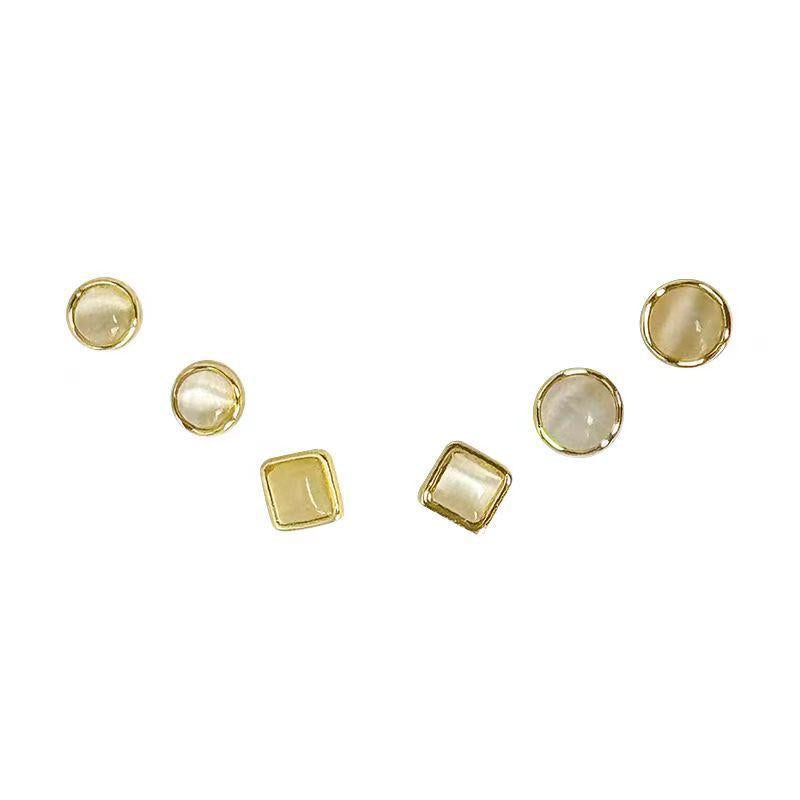 Silver Needle Ear Piercing Opal Stud Earrings Six-Piece Set Sleep Pick-Free Ear Bone Stud Design Sense Niche Earrings Accessories for Women