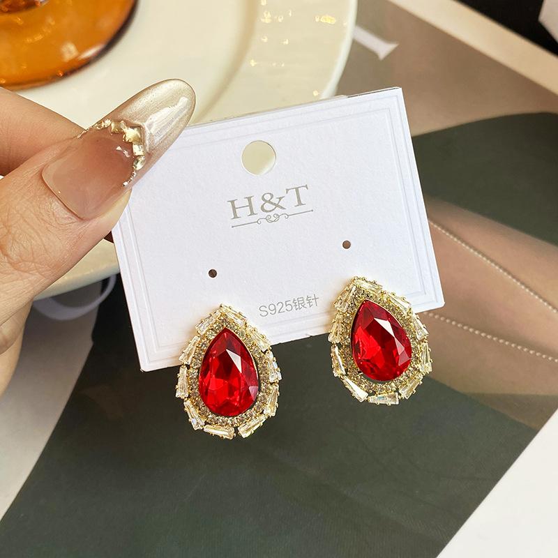 Korean Style Light Luxury Niche Earrings Water Drop Earrings Fashion New All-Match Earrings Emerald High-Grade Temperament Earrings
