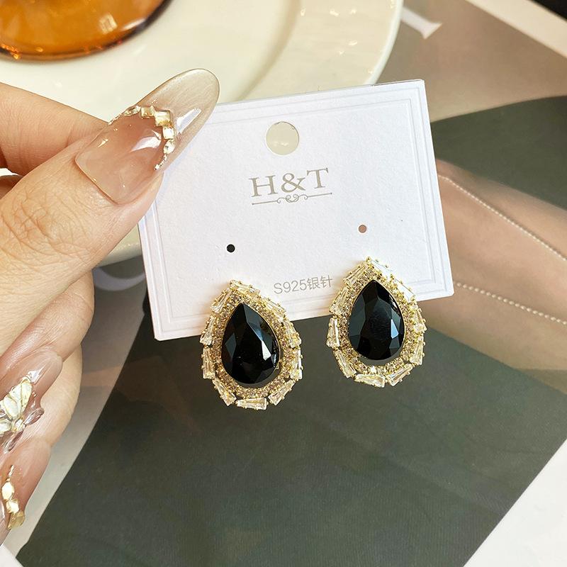 Korean Style Light Luxury Niche Earrings Water Drop Earrings Fashion New All-Match Earrings Emerald High-Grade Temperament Earrings