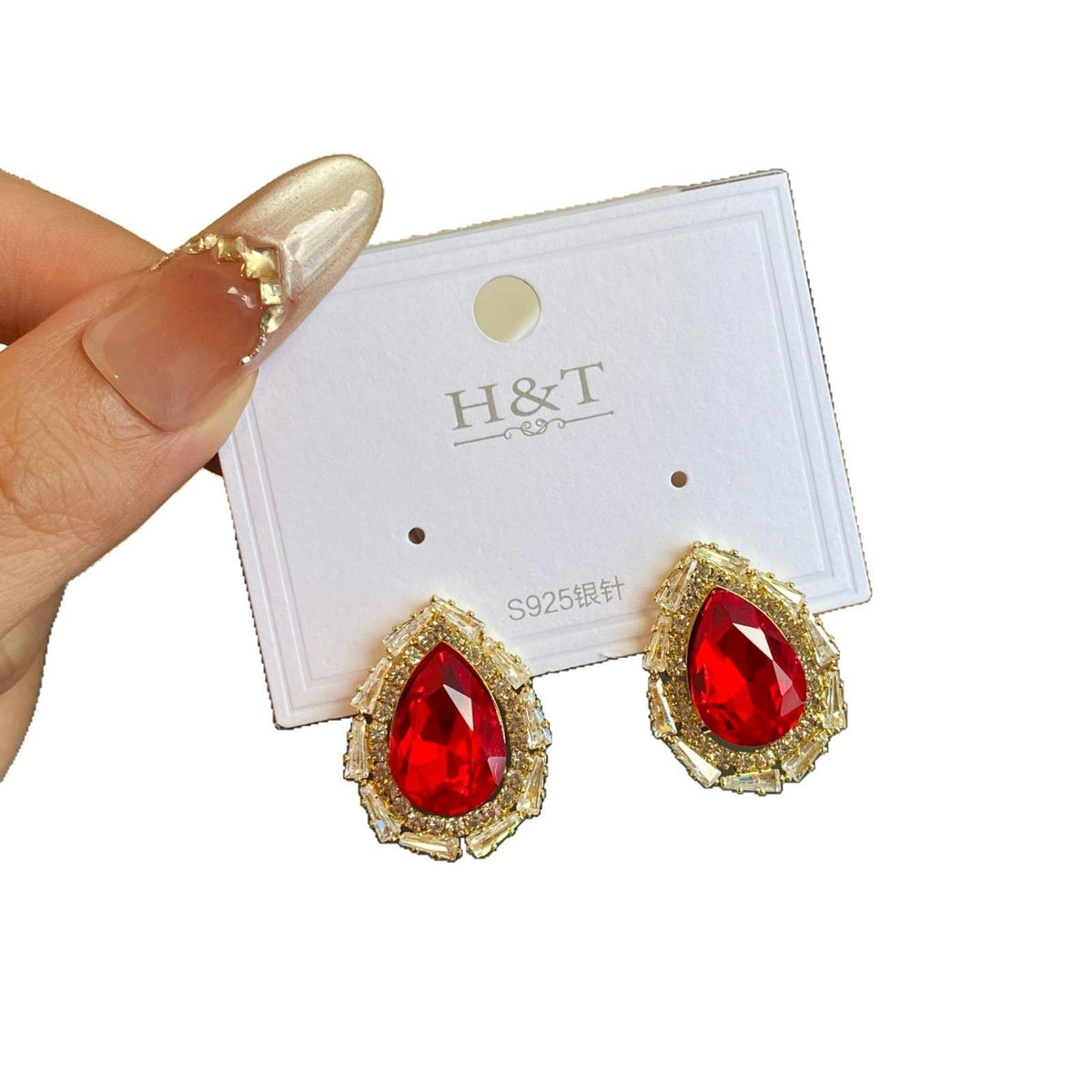 Korean Style Light Luxury Niche Earrings Water Drop Earrings Fashion New All-Match Earrings Emerald High-Grade Temperament Earrings