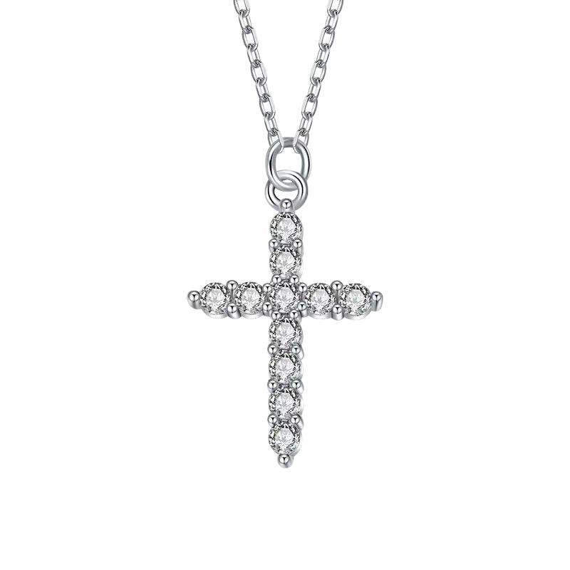 Silver Plated BM Cross Necklace Diamond-Embedded Zircon Ins Sweet Cool Hot Girl Niche Design All-Match Diamond-Embedded Necklace for Women