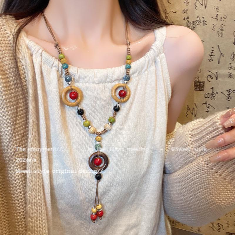 New Chinese Retro Popular Ethnic Style Necklace Women's All-Match Niche Long Sweater Chain High-Grade Simple Accessories