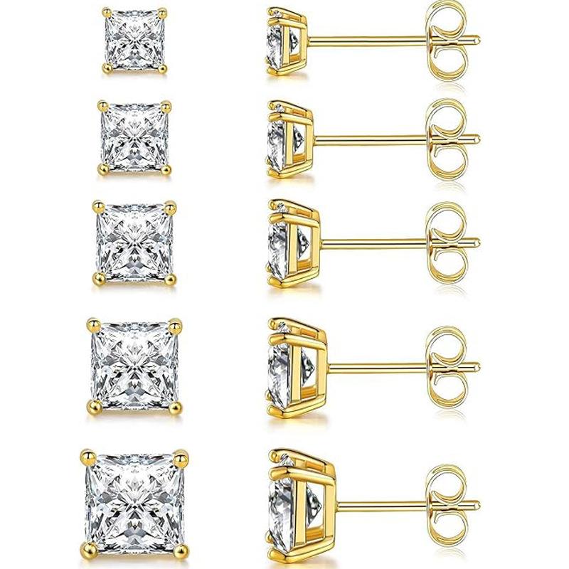 European and American Popular Square Zircon Stud Earrings 316 Stainless Steel Single Diamond All-Match Earrings Cross-Border Hot Earrings Jewelry