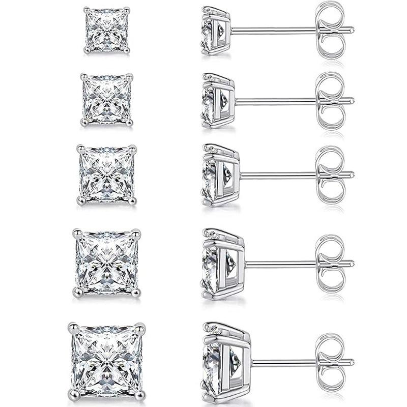 European and American Popular Square Zircon Stud Earrings 316 Stainless Steel Single Diamond All-Match Earrings Cross-Border Hot Earrings Jewelry