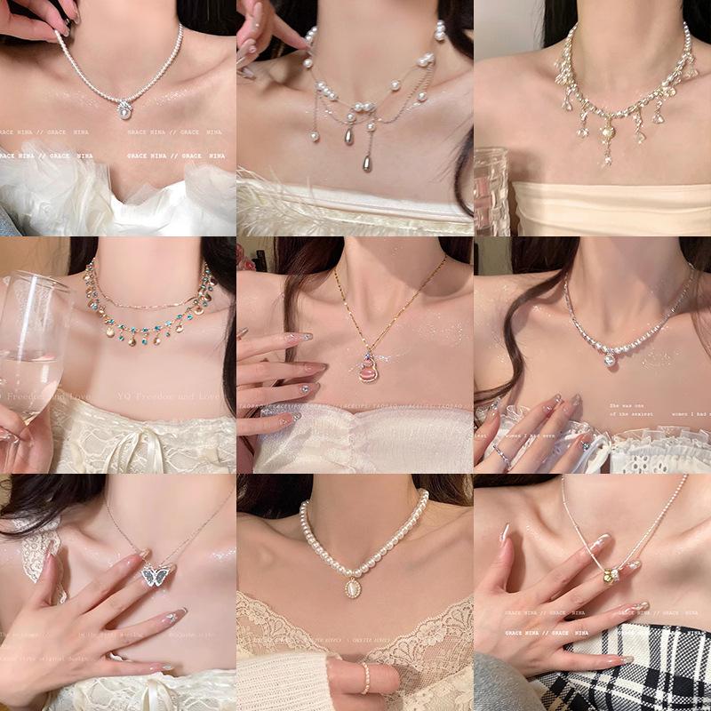 Light Luxury Niche High-Grade Pearl Necklace Female Ins Fashion All-Match Elegant Titanium Steel Clavicle Chain Internet Celebrity Necklace