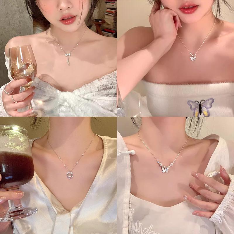 Light Luxury Niche High-Grade Pearl Necklace Female Ins Fashion All-Match Elegant Titanium Steel Clavicle Chain Internet Celebrity Necklace