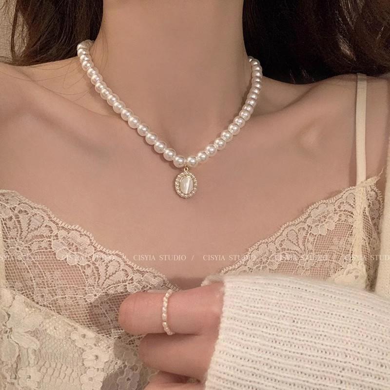 Light Luxury Niche High-Grade Pearl Necklace Female Ins Fashion All-Match Elegant Titanium Steel Clavicle Chain Internet Celebrity Necklace