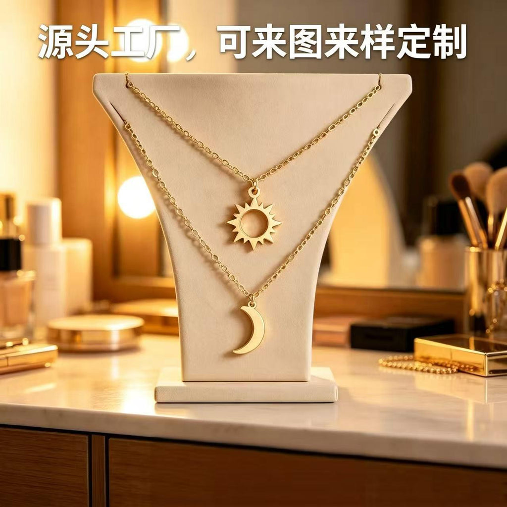 Titanium Steel Sun Moon Star Double-Layer Clavicle Chain Versatile Fashion Commuter Light Luxury Style Women's Necklace Source Factory Wholesale