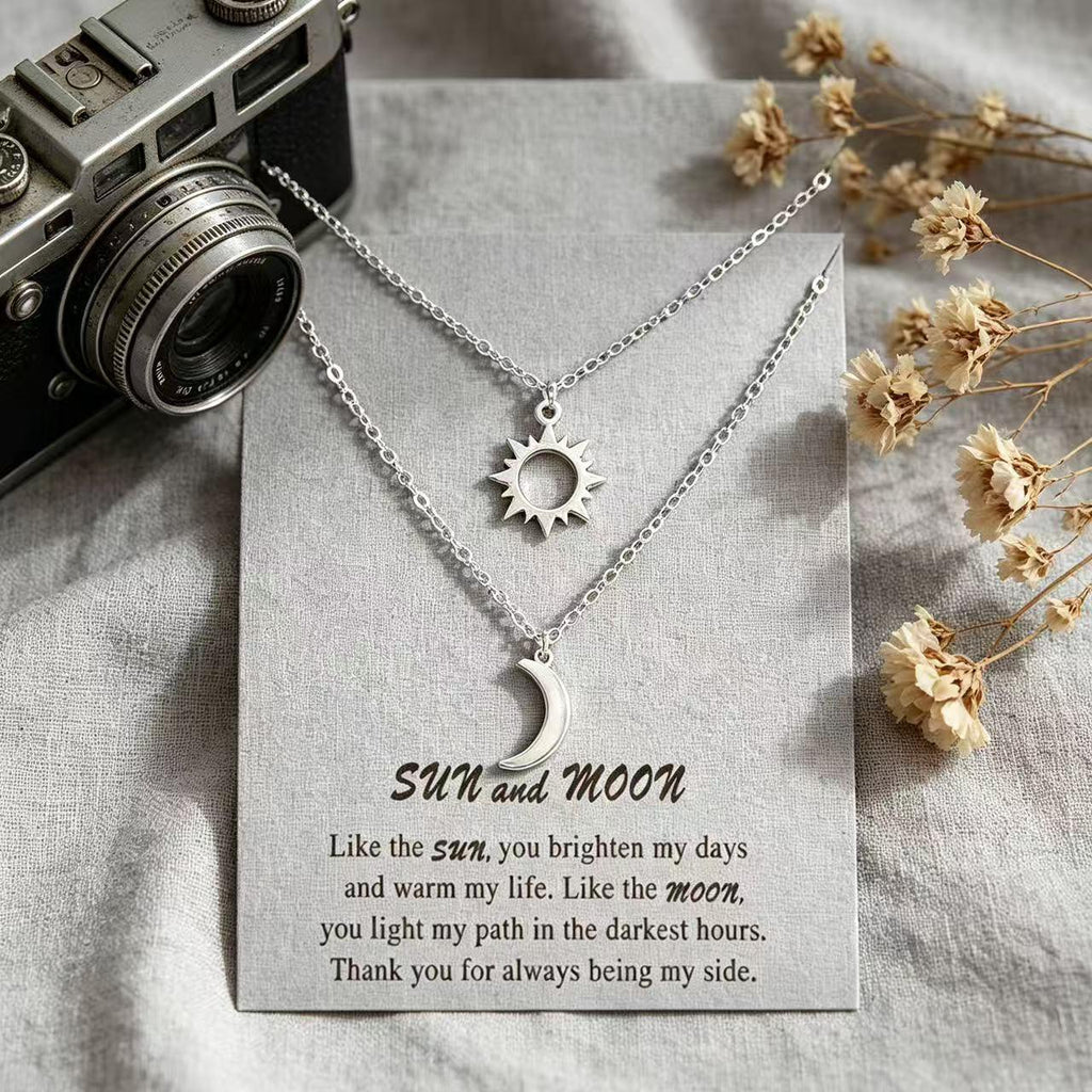 Titanium Steel Sun Moon Star Double-Layer Clavicle Chain Versatile Fashion Commuter Light Luxury Style Women's Necklace Source Factory Wholesale