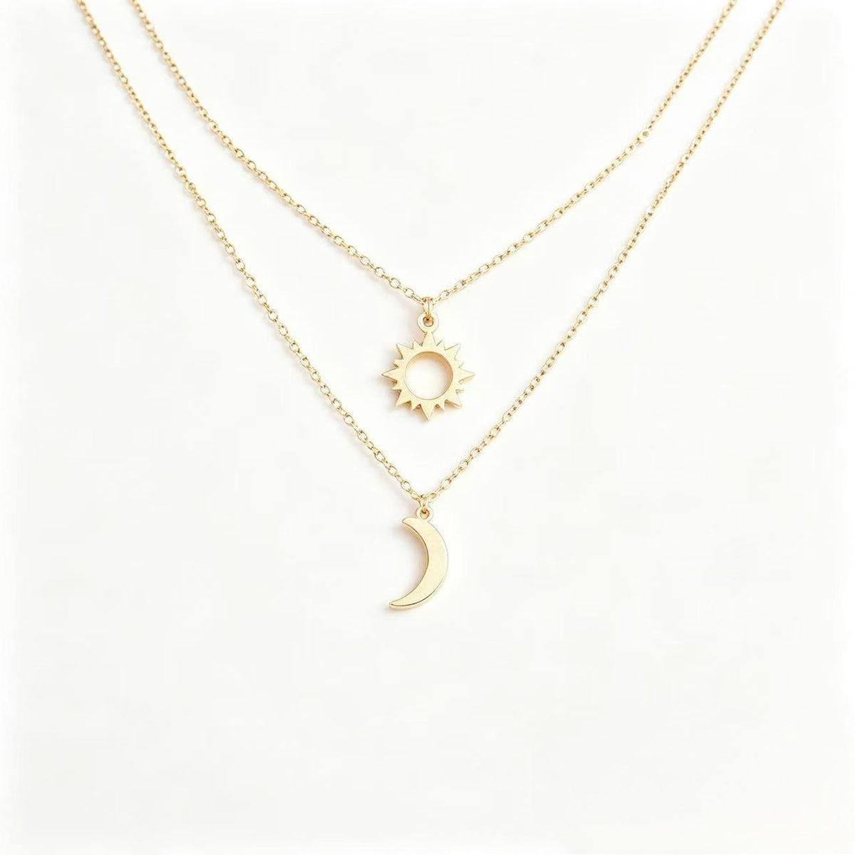 Titanium Steel Sun Moon Star Double-Layer Clavicle Chain Versatile Fashion Commuter Light Luxury Style Women's Necklace Source Factory Wholesale
