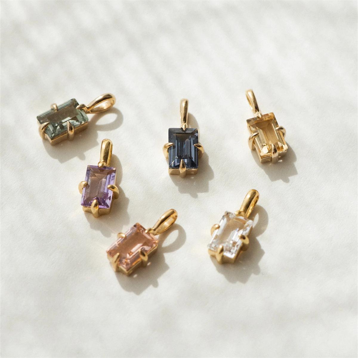 Ins Wind Claw Inlaid Geometric Quadrilateral Twelve Birthday Stone Pendant European and American Fashion DIY Rectangular Zircon Pendant