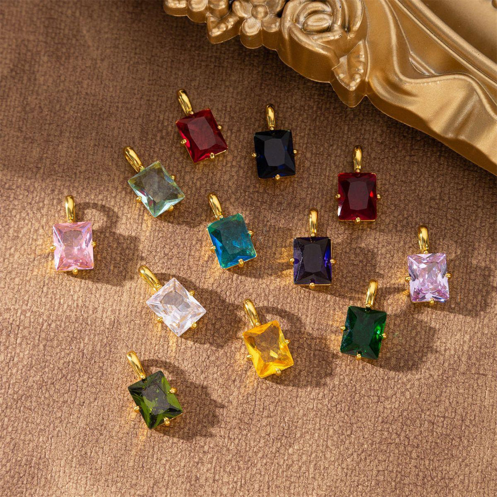 Ins Wind Claw Inlaid Geometric Quadrilateral Twelve Birthday Stone Pendant European and American Fashion DIY Rectangular Zircon Pendant
