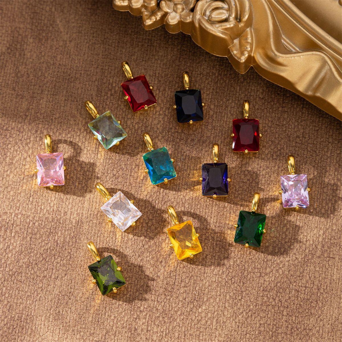 Ins Wind Claw Inlaid Geometric Quadrilateral Twelve Birthday Stone Pendant European and American Fashion DIY Rectangular Zircon Pendant