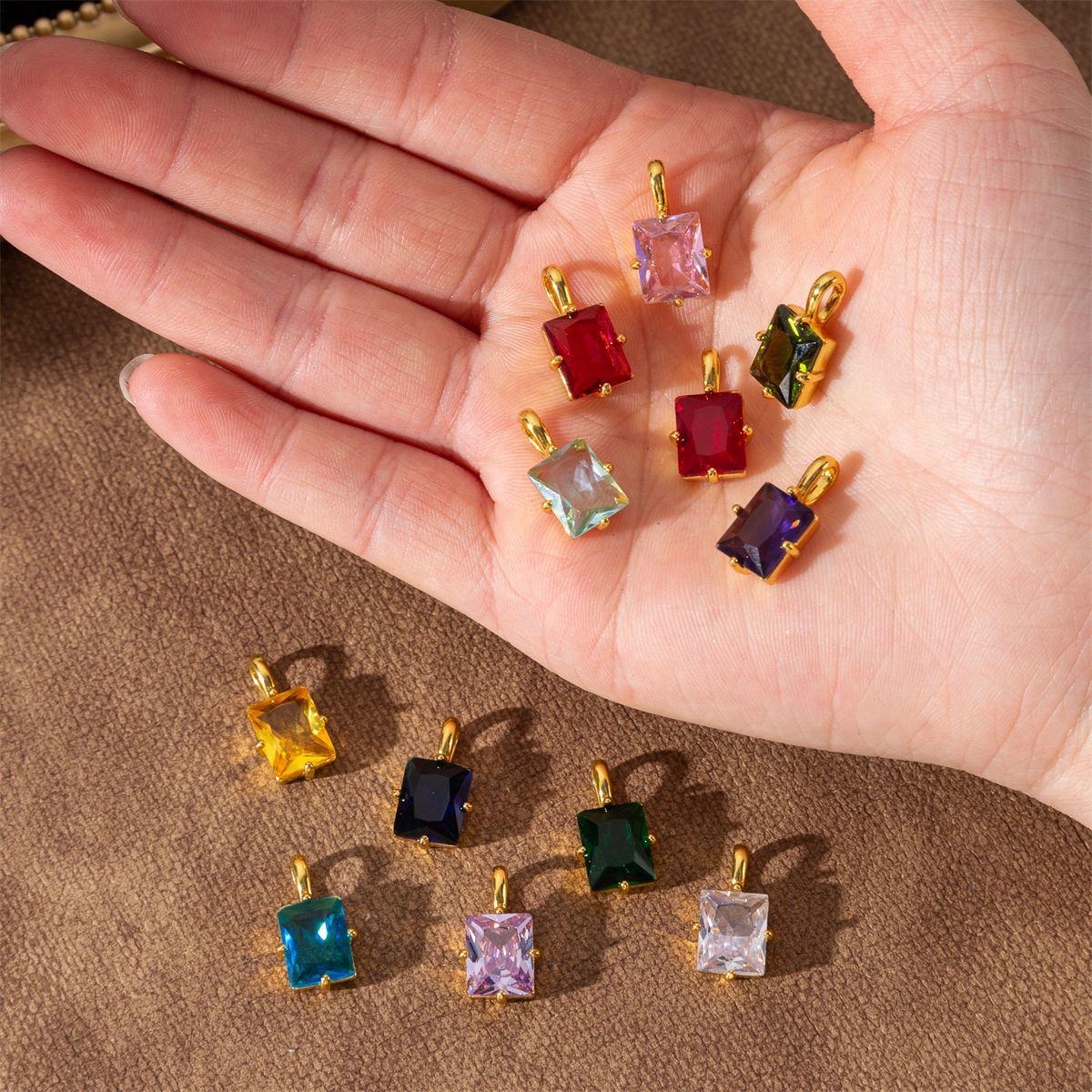 Ins Wind Claw Inlaid Geometric Quadrilateral Twelve Birthday Stone Pendant European and American Fashion DIY Rectangular Zircon Pendant