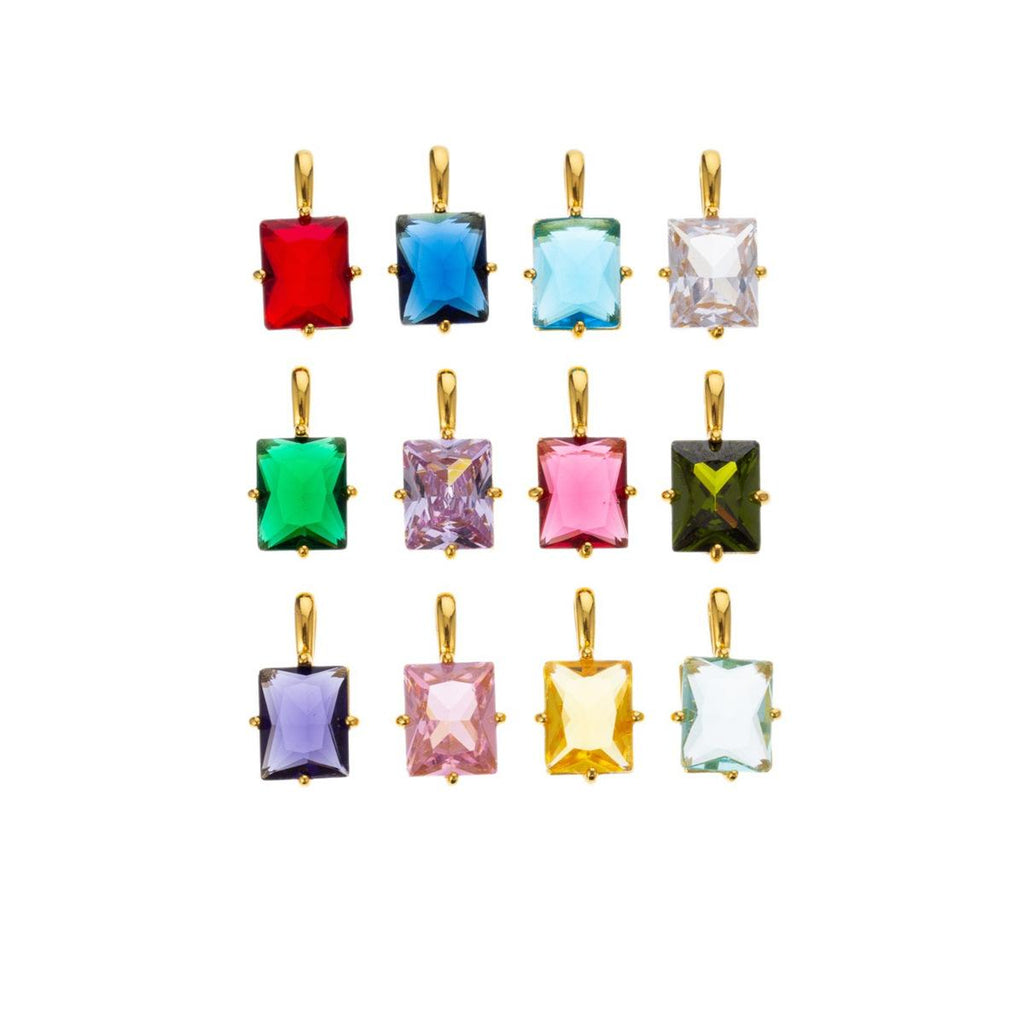 Ins Wind Claw Inlaid Geometric Quadrilateral Twelve Birthday Stone Pendant European and American Fashion DIY Rectangular Zircon Pendant