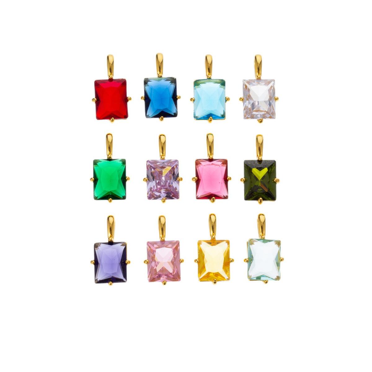 Ins Wind Claw Inlaid Geometric Quadrilateral Twelve Birthday Stone Pendant European and American Fashion DIY Rectangular Zircon Pendant