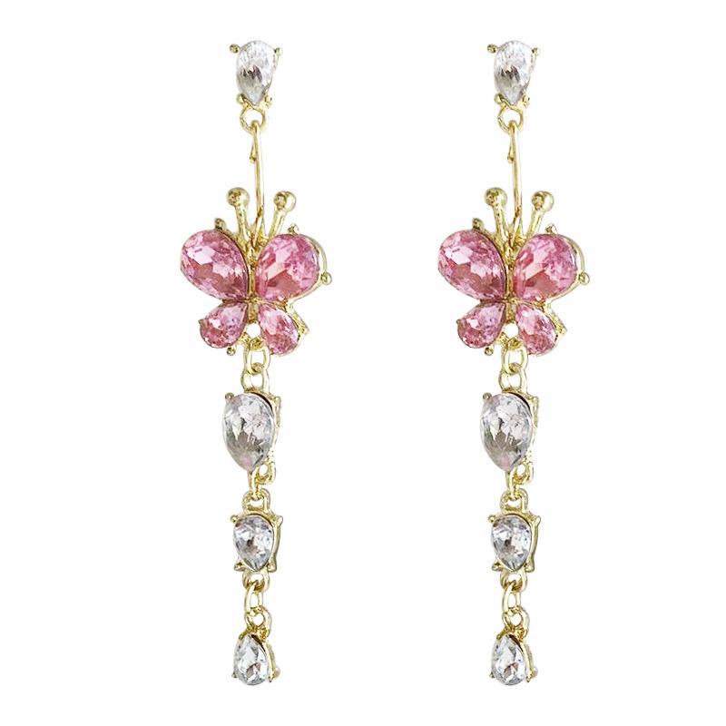 Elegant Exquisite Butterfly Tassel Earrings for Women Sweet Temperament Super Fairy Earrings High-End Fashion Light Luxury All-Match Earrings