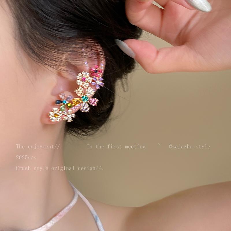 Dopamine Contrast Color Flower Stud Earrings Female Light Luxury High Sense Niche Design Ear Bone Clip Unique Beautiful Exaggerated Earrings