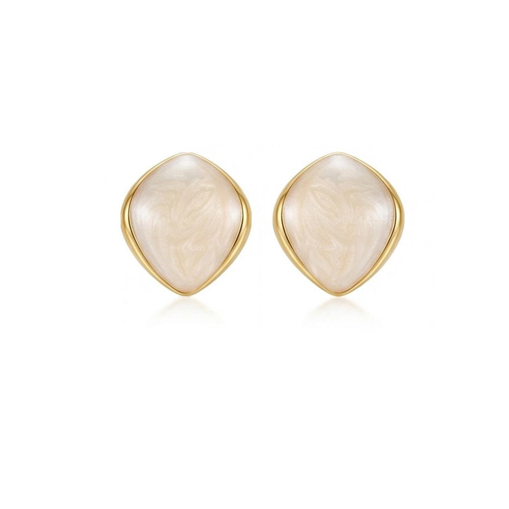 French Macaron Oval Stud Earrings Drop Glaze Texture White Elegant Commuter All-Match S925 Silver Needle Earrings