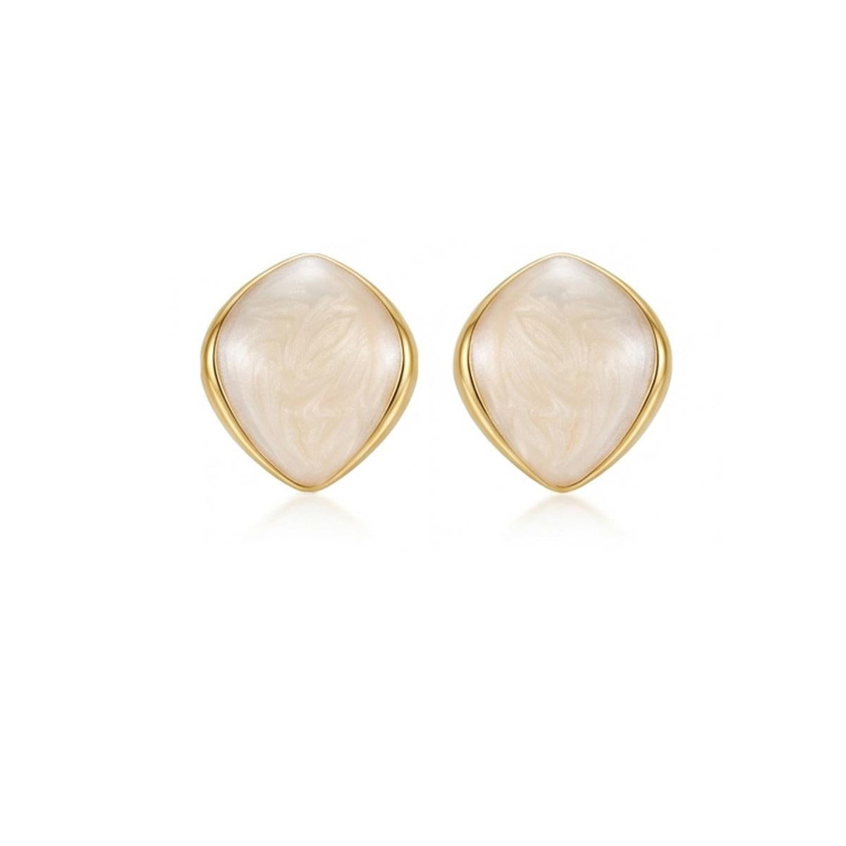 French Macaron Oval Stud Earrings Drop Glaze Texture White Elegant Commuter All-Match S925 Silver Needle Earrings