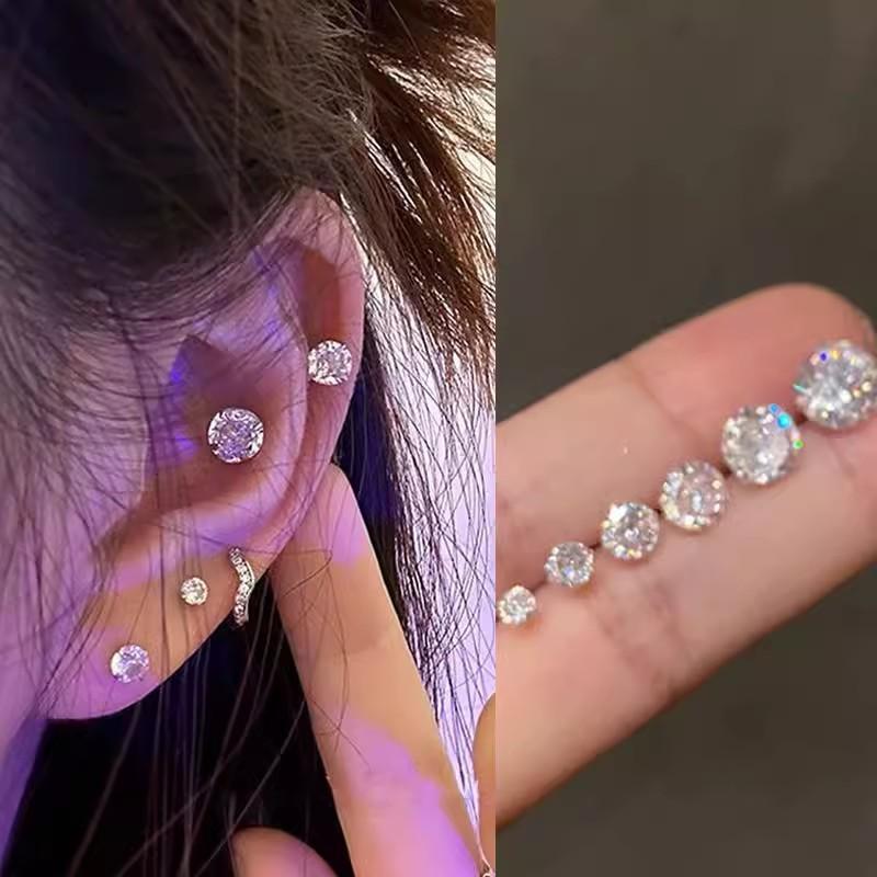 No Need to Pick Ear Stud Earrings for Sleeping Super Flash Zircon 925 Silver Needle Exquisite Small Ear Bone Stud Simple Temperament Female Fashion