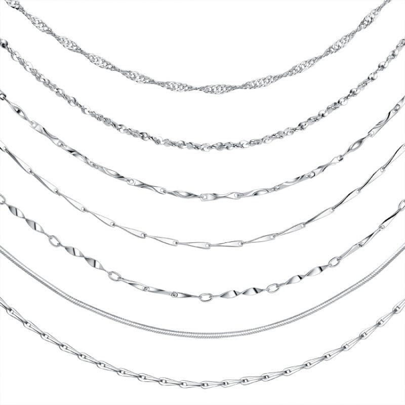 Silver-Plated Necklace Women's Chain Single Chain Clavicle Chain Water Wave Ingot Snake Bone O Word Starry Melon Seeds Box Chain Bare Chain