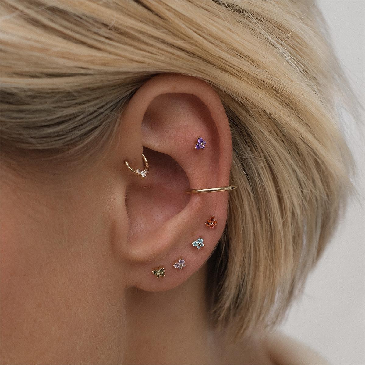 Stainless Steel Thin Rod 12 Colors Zircon Ear Bone Stud Fashion Korean Screw Ball Butterfly Stud Earrings Mini Earrings